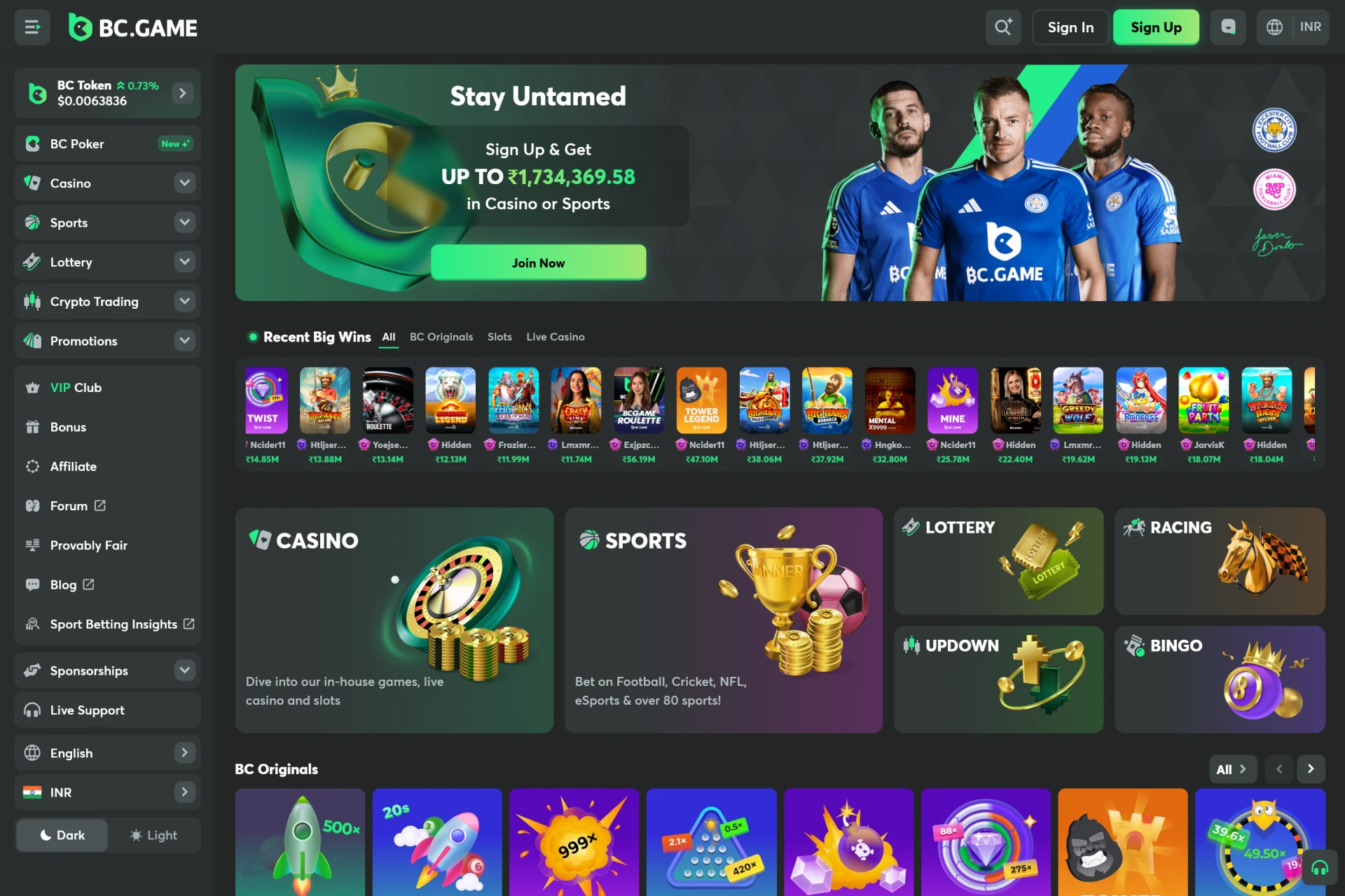 Try BC Game's sports and casino.