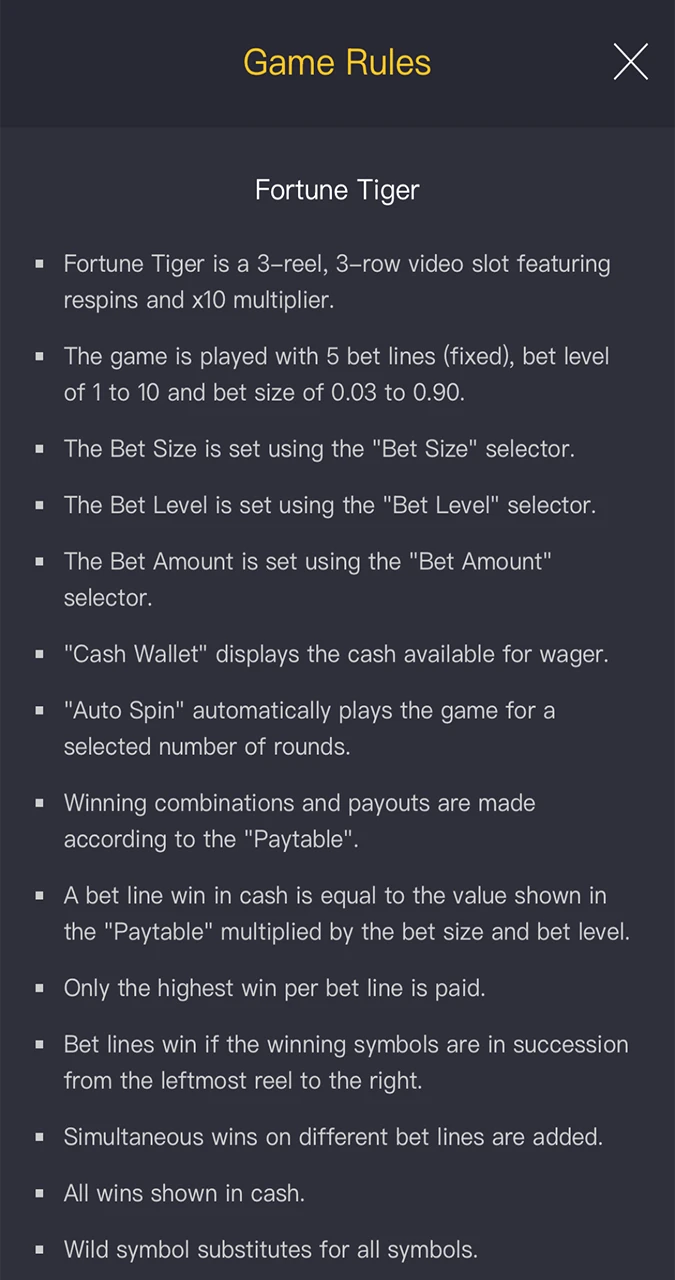 Carefully study the rules of Fortune Tiger by BC Game.