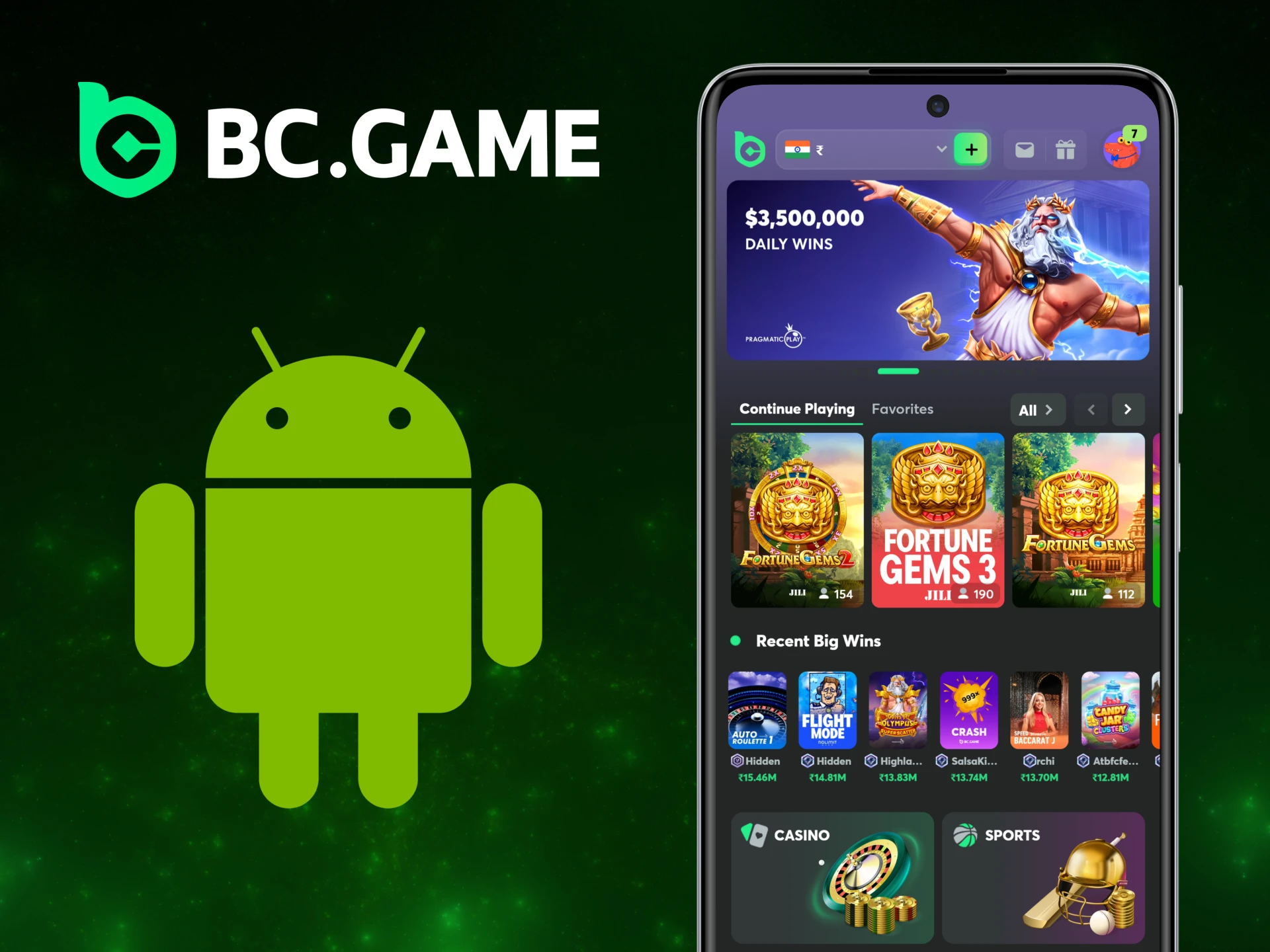 Download the BC Game app for Android devices.