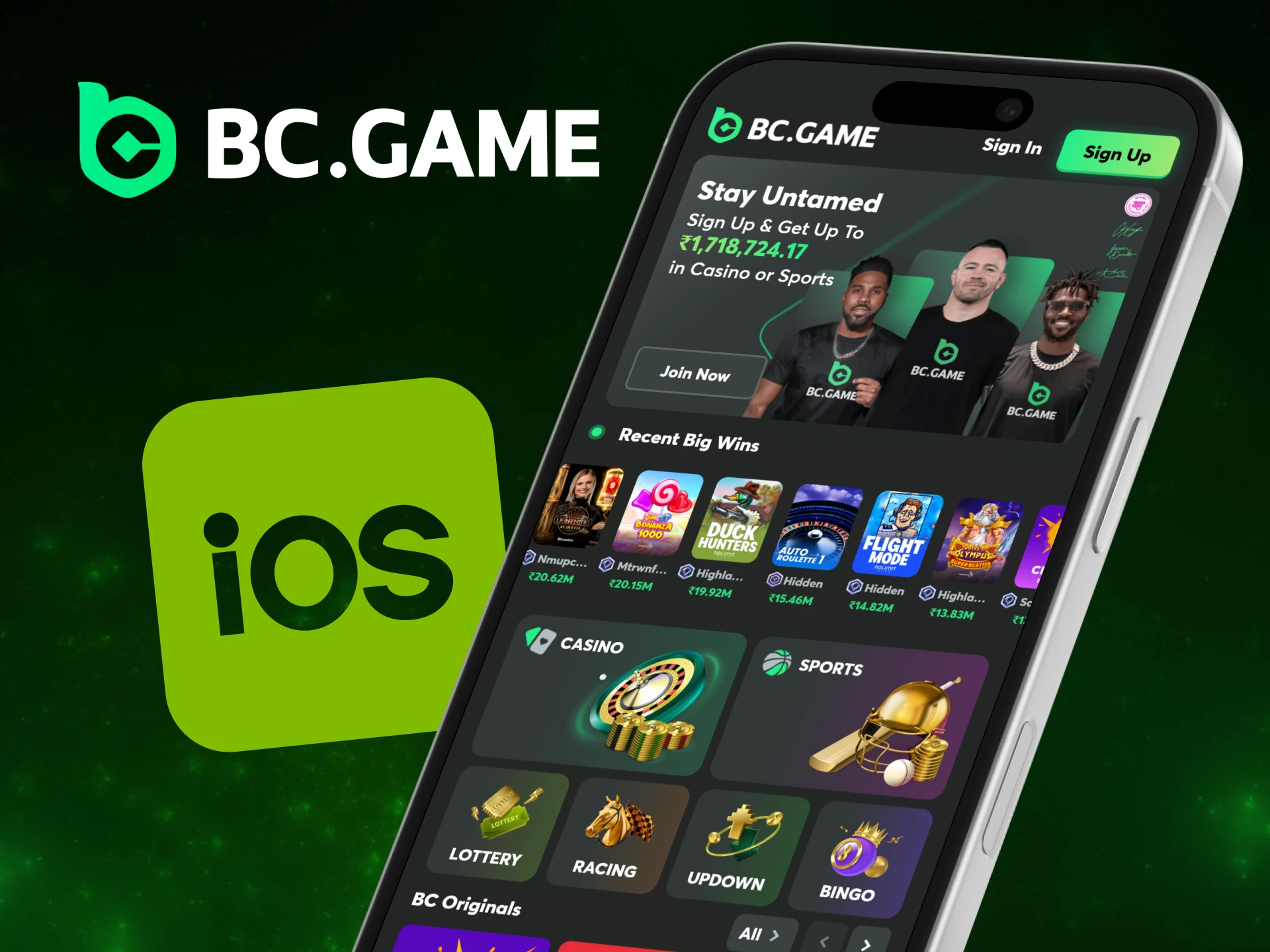 Play casino games in the BC Game app on your iOS device.