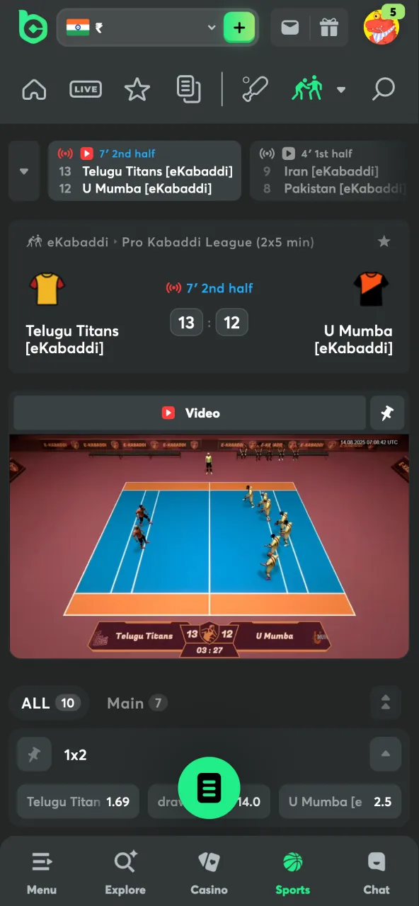 Choose a kabaddi tournament to bet on at BC Game.