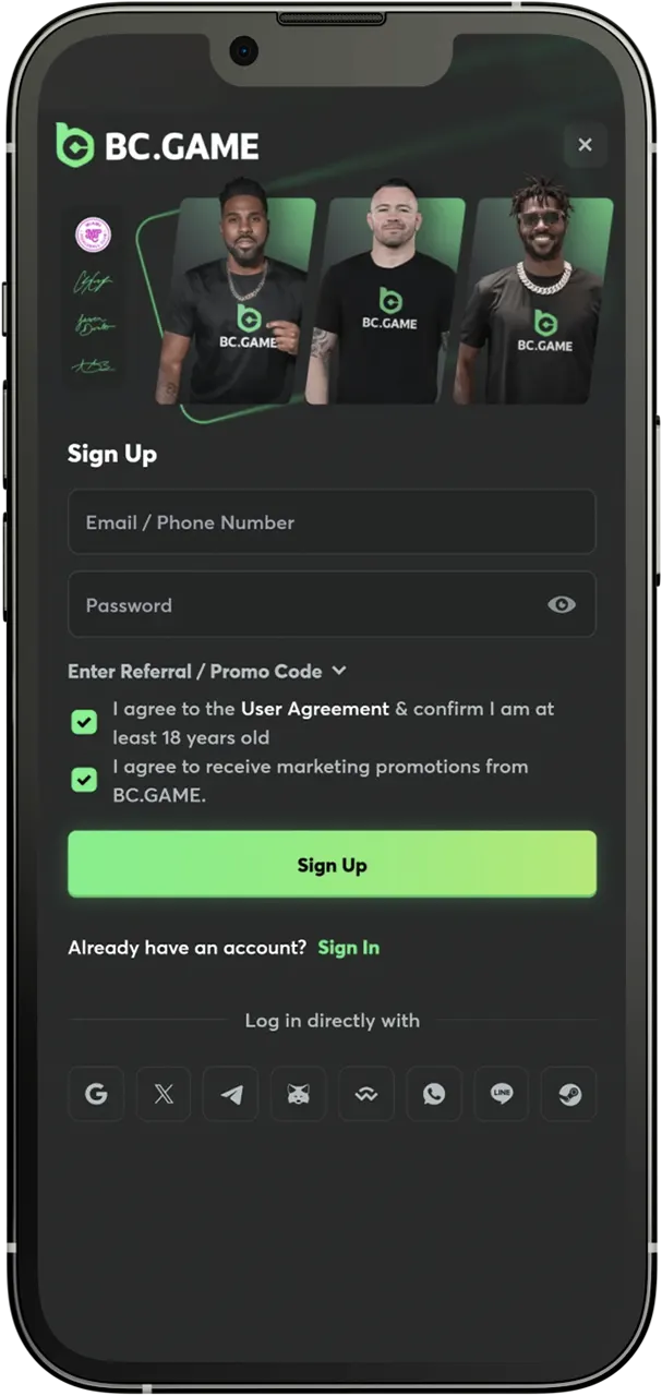Register on the platform via the BC Game app for iOS.