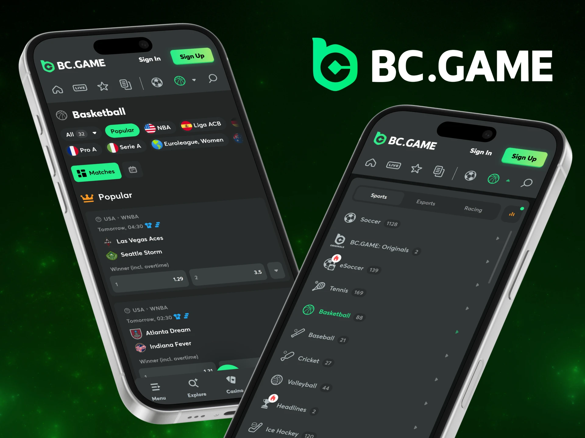 Bet on basketball matches through the BC Game app.