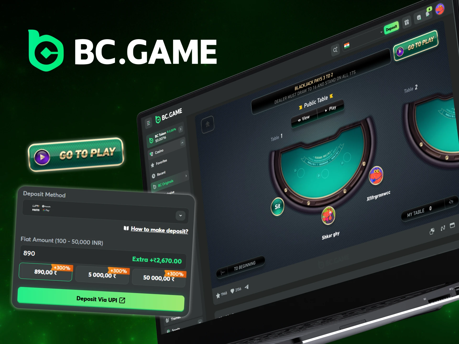 Register, make a deposit, and play BC Game Blackjack.