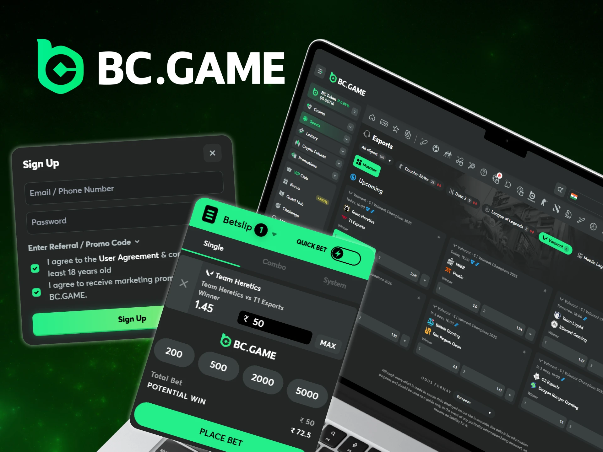 Create a BC Game account to place bets on eSports.