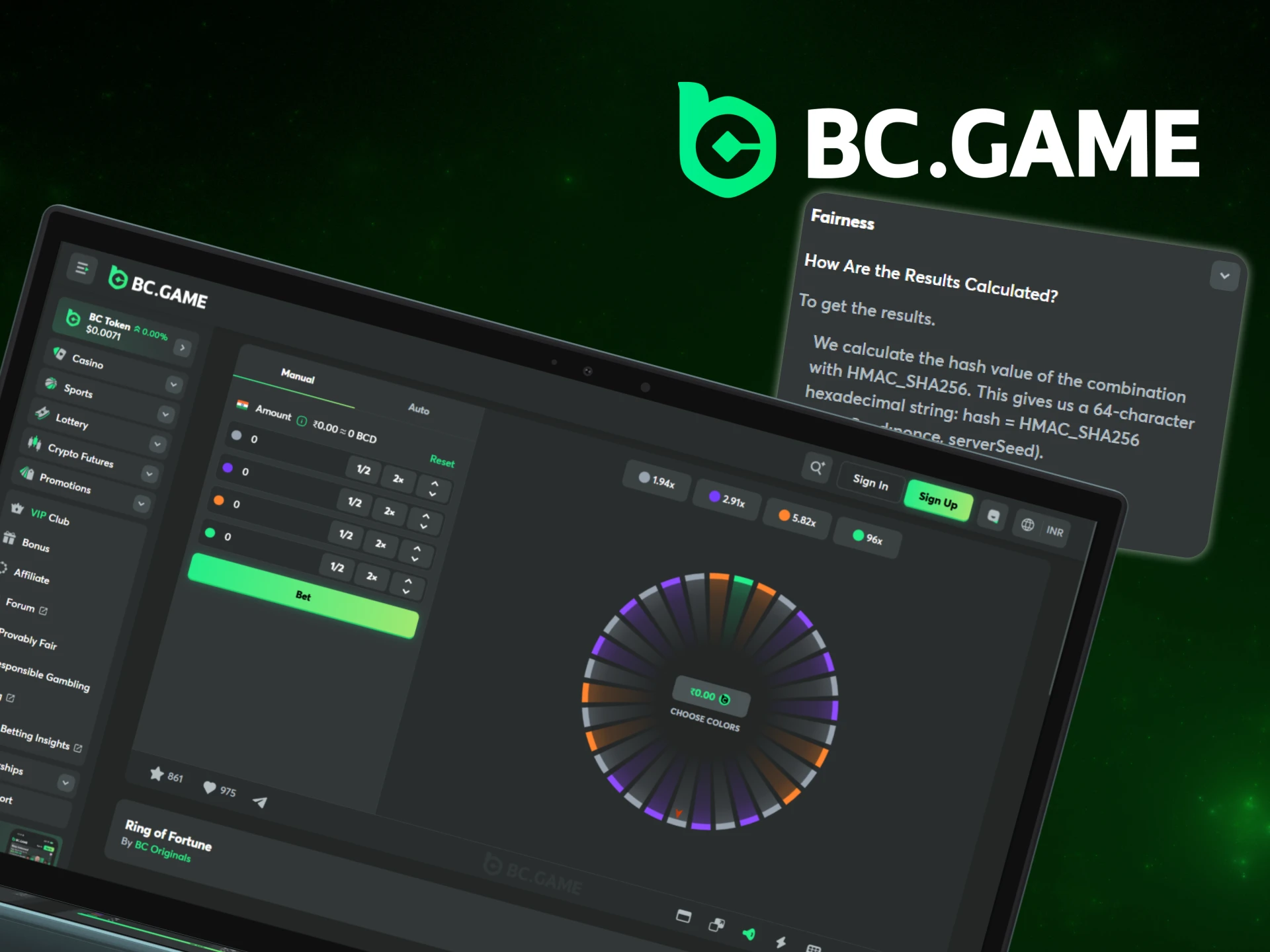 Check out how the results of the Ring of Fortune game are calculated at BC Game.