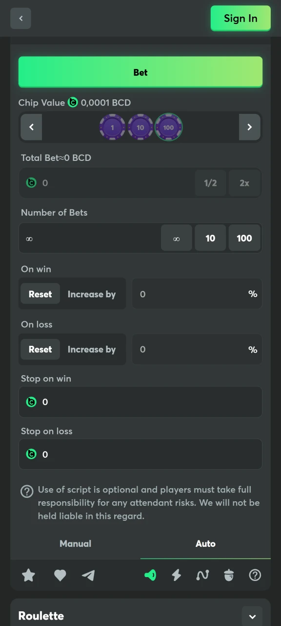 The auto-bet feature is available in the BC Game roulette.