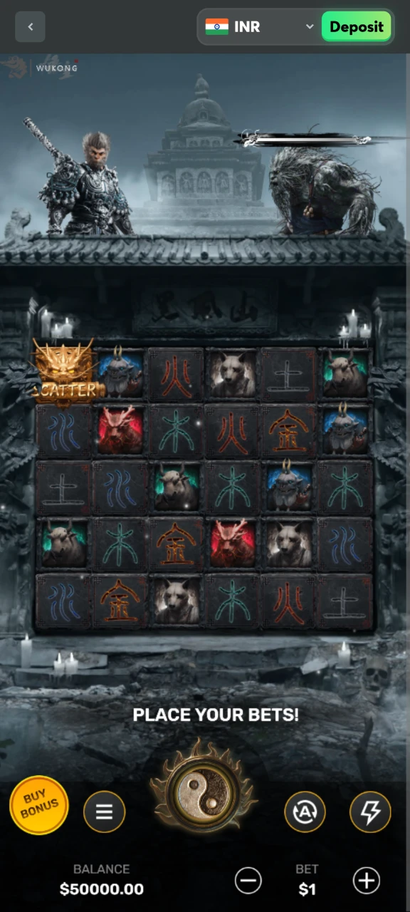 Select the amount and place your bet at Wukong on the BC Game platform.