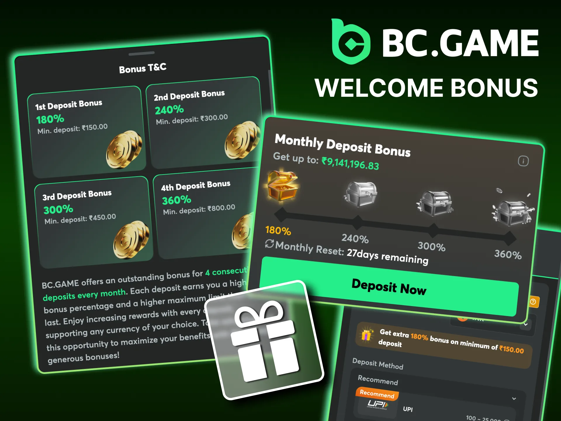 Are there bonuses for players when making their first deposit at the BC Game online casino.