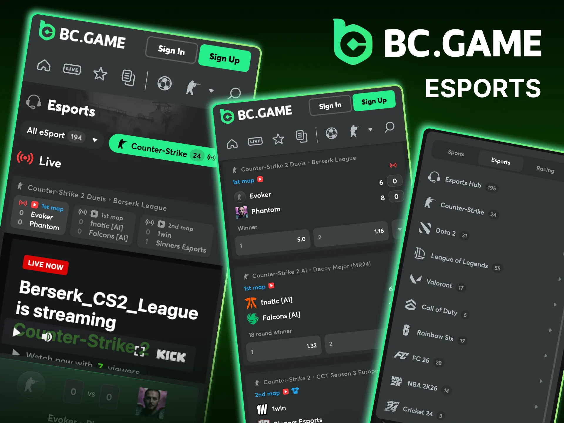 Betting on Esports is available at BC Game.