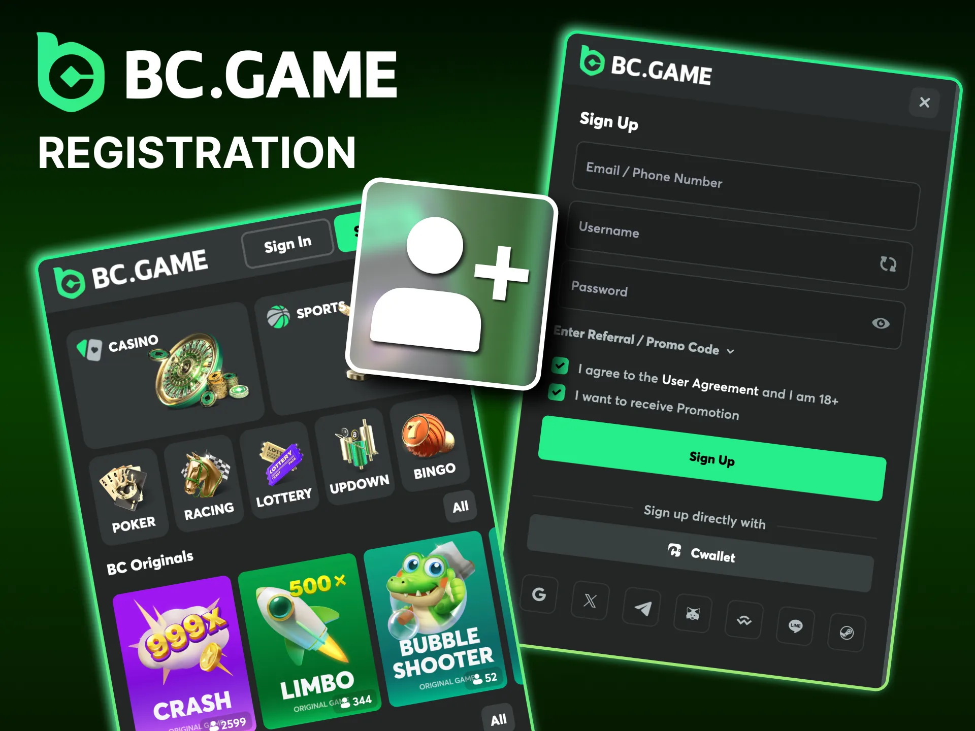 Register a new BC Game account in 5 minutes.