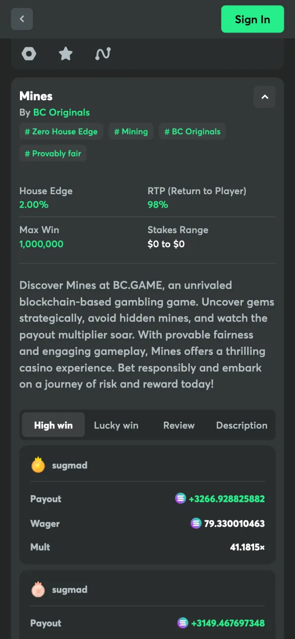 Read the description of the Mines game on the official BC Game website.